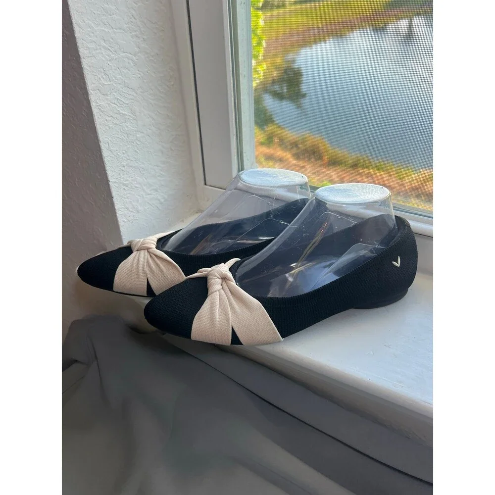 VIVAIA Bibi Almond Toe Knotted Bow Tie Flat Shoes in Black & Cream Women’s 38.5 - Picture 10 of 12